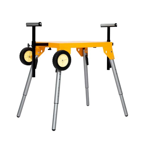 Yeeoy Miter Saw Stand, Heavy Duty Folding Miter Saw Stand with Roller Mounting Bars, Height Adjustable, Collapsible and Portable, Yellow.