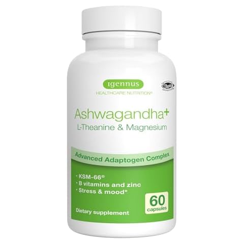 Advanced Ashwagandha KSM-66, L-Theanine & Magnesium, Ashwagandha For Men and Women, Multi Action Adaptogen Complex for Stress Support with Zinc & B Vitamins, Clean Label, 60 Vegan Capsules, by Igennus Cover