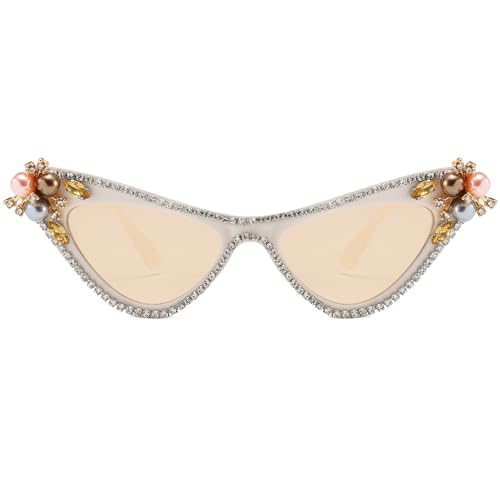 Long Keeper Crystal Sunglasses for Women Luxury Rhinestone Pearl Cateye Sunglasses Cat Eye Bling Party Festival Sun Glasses2