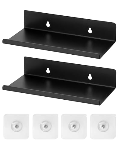 QWORK® 2 Piezas estantes de Pared, Negro, Estante Flotante, 20 x 10 x 4 cm, Impermeable y Resistente al óxido, para Oficina, hogar, Bar, Garaje