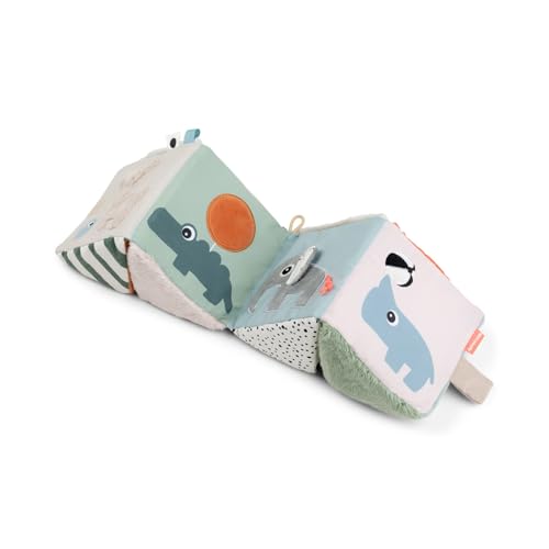 Done by Deer Ausklappbarer Würfel Deer friends - Motorikwürfel mit verschiedene Texturen stimulieren alle Sinne des Babys - Bauchlage Aktivitätsspielzeug mit Farben und hohe Kontrasten