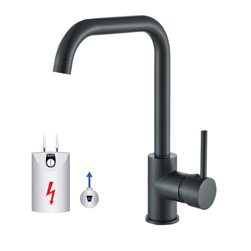 Niederdruck-Küchenarmatur, 360° Drehbar Küchenarmatur Niederdruck Wasserhahn mit 3 Anschlüsse für Boiler,Schwarz Mischbatterie Küche für Boiler