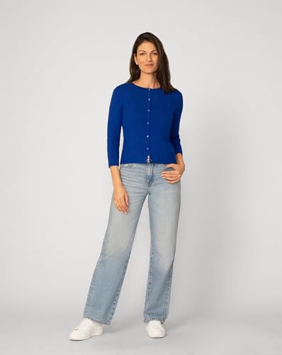Image of Cable & Gauge 3 /4 Sleeve Cardigan for Women, Crew Neckline & Button Down Front, Stitch Detail