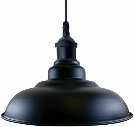 Retro Style Ceiling Light Shades Vintage Lamp Shades, Industrial Metal Curved 32cm Large Easy Fit Modern Bulb Guard for Task Pendant Lighting Bedroom, Kitchen, Office (Free Reducer Plate)(Yellow)
