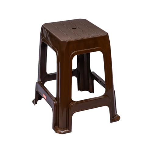 Image of MPL MANGO Premium Plastic Stool for Indoor & Outdoor Sitting Stool | 140kg Load Capacity | Heavy-Duty Stackable Stool for Home, Office & Garden | 56 x 37 x 31 cm (Teak Wood)