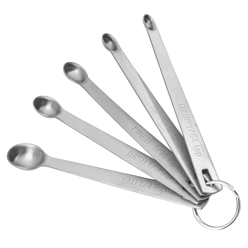 SLEEKEE Set di 5 Cucchiai Dosatori in Acciaio Inox, Mini Strumenti di Misurazione per Spezie e Polveri, Misurino per Casa e Cucina