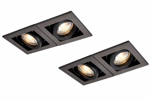 National Lighting Xeno Matt Black Indoor Ceiling Lights - Mains Powered Twin Boxed Downlights - Recessed GU10 Spotlights - Adjustable Tilt GU10 LED Compatible Lamps - 2 Pack