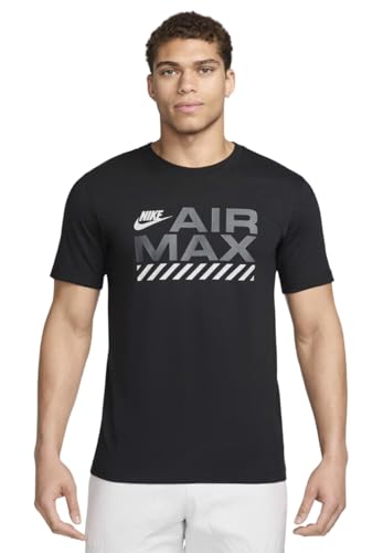 NIKE Air Max Graphic T Shirt Mens Short Sleeve Crew Sportswear Casual Tee (UK, Alpha, M, Regular, Regular, Black)