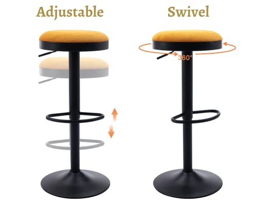 Ealson Modern Swivel Bar Stools Set Of 2 Adjustable Counter Height Backless Barstools With Metal Base Fabric Upholstered Round Bar Stool Chairs For Kitchen Island/Pub/Breakfast Bar, Yellow #TOP4