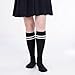 Topbuti 3 Pack School Uniform Cotton Knee High Socks Soccer Socks Athletic Sports Socks Striped Tube Sock for Girls and Boys (Black White Strips)