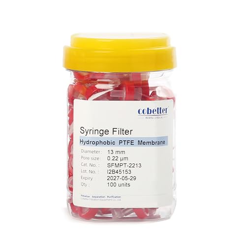 Image of Syringe Filter Hydrophobic PTFE, 0.22μm 13mm, Non-sterile, PK of 100 | Syringe Lab Filters, Hydrophobic PTFE, Female Luer lock & Male Luer Slip, Strong Solvents / Acids / Bases