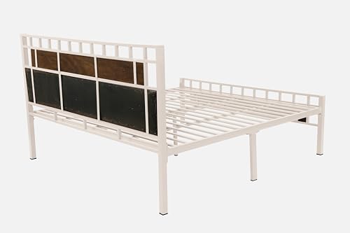 Image of Orvo Metal Queen Size Bed Without Storage | Wrought Iron Double Bed with Headboard & Footboard | Sturdy Powder Coated Platform Bed Queen Size Cot for BedroomLivingRoom Ivory (75x60)