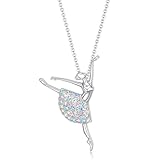 Puadun Colorful Crystal Ballerina Necklace for Girls Women, Sparkling Rhinestone Dancing Girl Pendant Chain, Elegant Ballet Jewelry Gift for Dancers