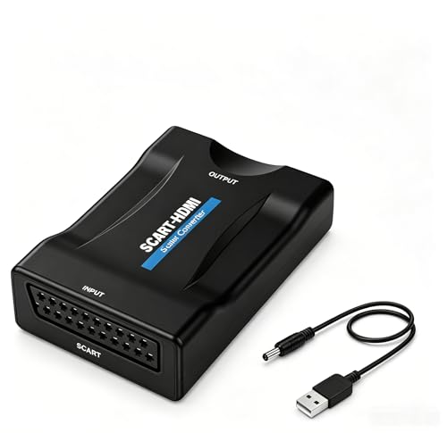 RaitWahl Euroconector a HDMI 1080P con Cable USB, Soporta Resolución 720P/1080P,Adaptador Euroconector a SCART to HDMI para TV HDTV Monitor Proyector, Conversor Compatible con DVD VHS Consolas