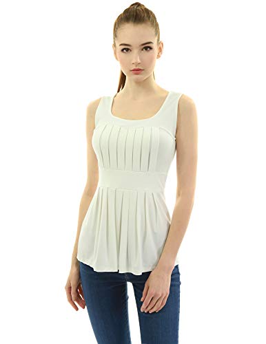 AmÃ©lieBoutik Women Scoop Neck Pleated Fit and Flare Sleeveless Blouse (Ivory Small)