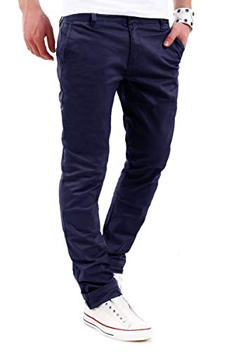 behype. Herren Basic Chino Jeans-Hose Stretch Regular Slim-Fit 80-0310,Marine,38W / 32L