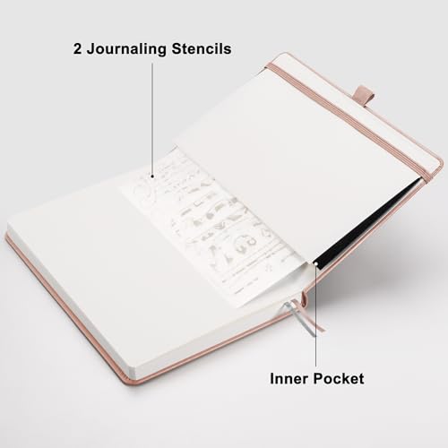 Image of RETTACY Dotted Journal Notebook, 192 Pages, A5 Medium Size (5.7'' x 8.3'') | Leather Hardcover, 100 GSM Thick Paper, for Journaling, Planning, Tracking (Rose gold)