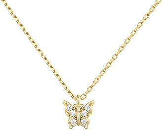 PAVOI 14K Gold Plated Dainty Pendant Necklace | Heart, Dot, Halo, Butterfly Pendant | Layering Necklaces | Gold Necklaces for Women