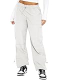Caracilia Women Cargo Pants Wide Leg High Waist Lightweight Baggy Cool Parachute Hip Pop Pants 2024 Teen Girl Y2K Outfits White Large