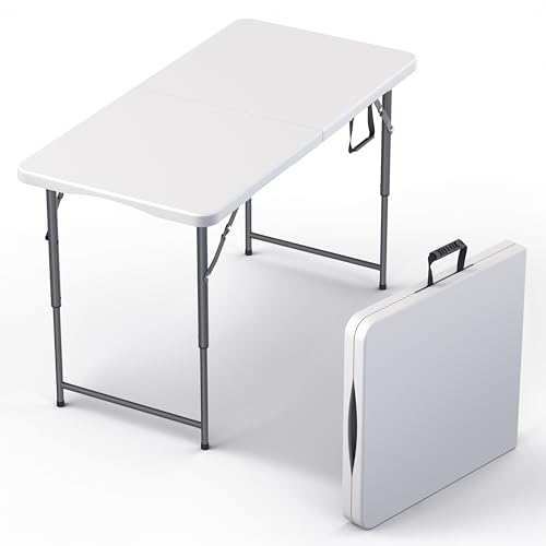 4 Feet Foldable Table Adjustable Height with Built in Handle,