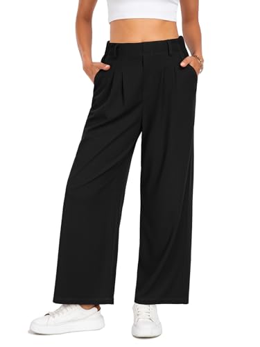 SeSe Code Women's Wide Leg Pants Elastic High Waisted Waffle Knit Casual Slacks Work Business Palazzo Trousers with Pockets2