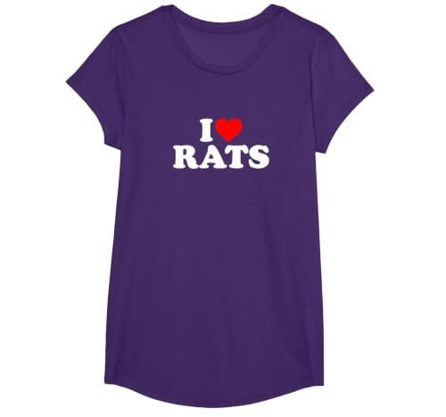 I Love Rats,I Heart Rats T-Shirt, Girls, Purple, X-Small