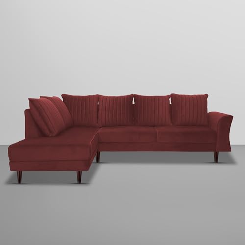 Image of Gratly LHS 4 Seater L Shape Sofa Set for Living Room (Maroon Colour) Premium Fabric Sofa