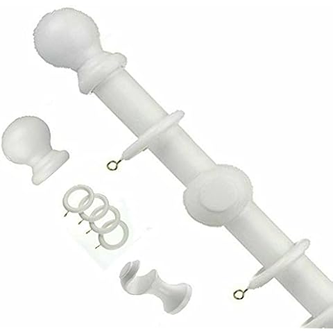 SAVING HUB 28mm Wooden Curtain Pole Set - Classic Rings, Finials, Balls, Brackets, Wall Mounted Wood Finish Rod - Home Living Room, Dining Room, Kitchen, Door Window Heavy Duty Curtains (300cm, White) Cover
