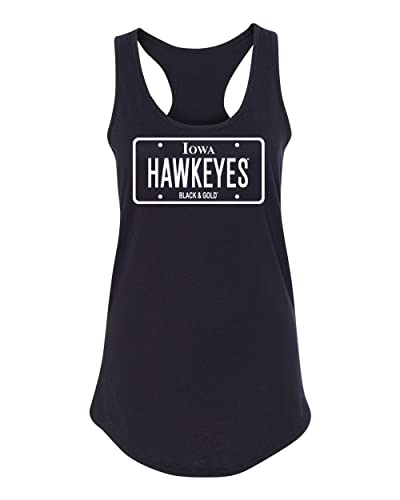 CornBorn Iowa Tshirt Women - Blackout Hawkeyes License Plate - Black - Large