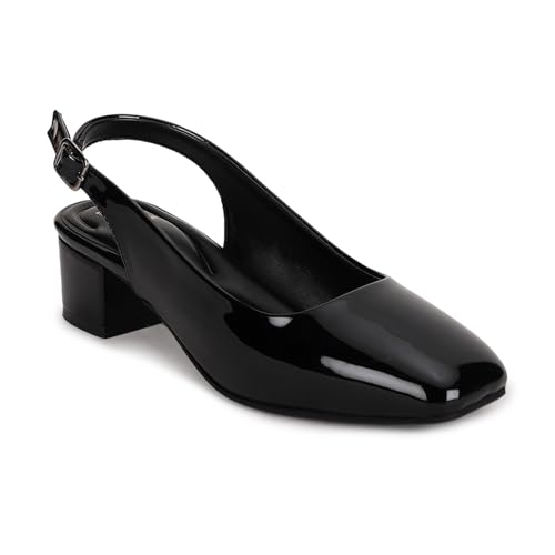 Image of Marc Loire Women Square Toe Solid Block Heel Pumps for Office, Party and Formal Wear