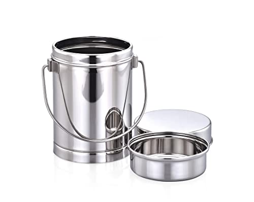 Image of Expresso Stainless Steel 2 in 1 Multipurpose Container Milk Can /Chutney n Sambhar Barni with Handle, Steel Inner Separator Cup Small (DABBA - 1000 ML AND INSIDE CUP - 230 ML)