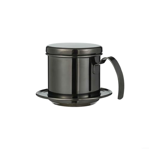 Filtro de café vietnamita de 304, olla moka con colador de alta densidad y placa de presión giratoria para extracción rica, mango ergonómico, apto para lavavajillas, plata, 10,5 x 12 x 8,2 cm (negro)