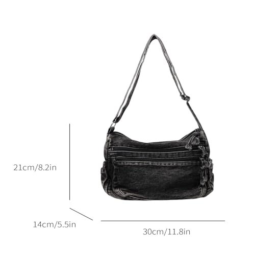 Image of Large Denim Purses for Women Denim Tote Bag Casual Retro Crossbody Lightweight Shoulder Bag Canvas Handbags