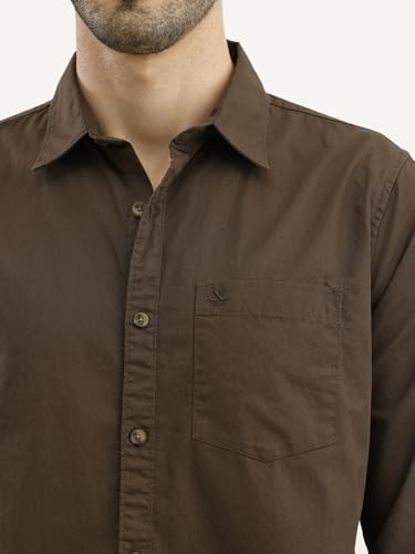 Image of WROGN Men's Cotton Shirt | Regular Fit | Solid Olive Full Sleeve Casual Shirt