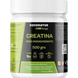 Creatina 100% Monohidrato en Polvo | Pre Entreno | 500 GR | 147 Días | Incluye Dosificador | Vegano sin Sabor | Alta Solubilidad | Para Entrenamientos de Alta intensidad | Novonatur