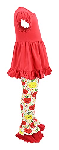 Image of Unique Baby Girls Back to School Apple Embroidered 2 Piece Outfit