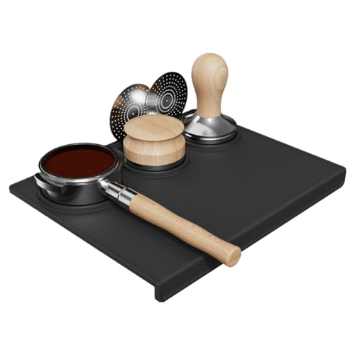 Tapis de bourrage pour espresso en silicone de première qualité - Tapis de bourrage pour café antidérapant, résistant à la chaleur et imperméable pour protéger le comptoir (Noir, Corner model)