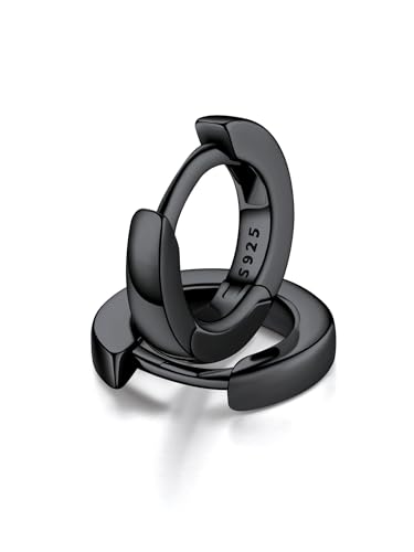 FaithHeart Créole Noir 6mm en Argent 925 pour Femme, Piercing Anneau Oreille Hélix Homme, Boucle d'Oreille Anneau Cartilage, Bijoux Fantaisie Tendance