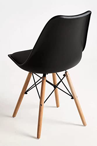 Image of Set of 4 Modern Style Mid Century Modern Dinning Room Cafe Hotel Office Wooden Legs Chair (Black with Cushion)