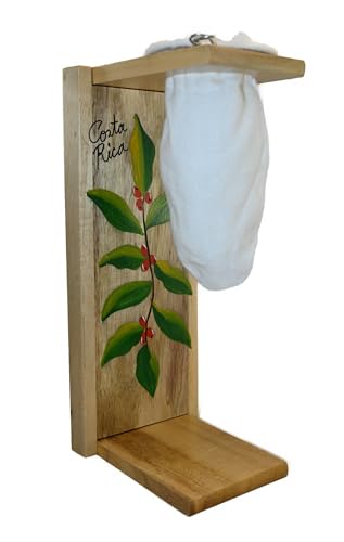 Reviews de Costo de Cafetera del mes. 37 Chorreador,Costa Rican Handmade Portable Foldable Wooden Stand Coffee Maker,Included:1 Large Reusable Cloth Filter(Bolsa de Chorrear Cafe) ,Model: Painted Coffee Plant,...