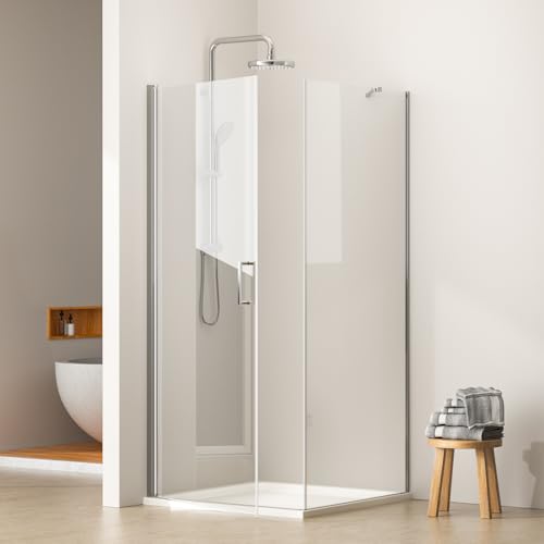 EMKE Duschkabine 80x70 cm Eckeinstieg Duschabtrennung Pendeltür 6 mm NANO-Glas Duschkabinen Duschtür Faltbar Dusche Duschwand Pendeltüren mit Seitenwand 70cm Duschtüren 195 cm Höhe