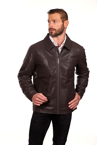 Image of PERRY ELLIS Men's Leather Jacket Classic Zip Front Coat with Turn-Down Collar