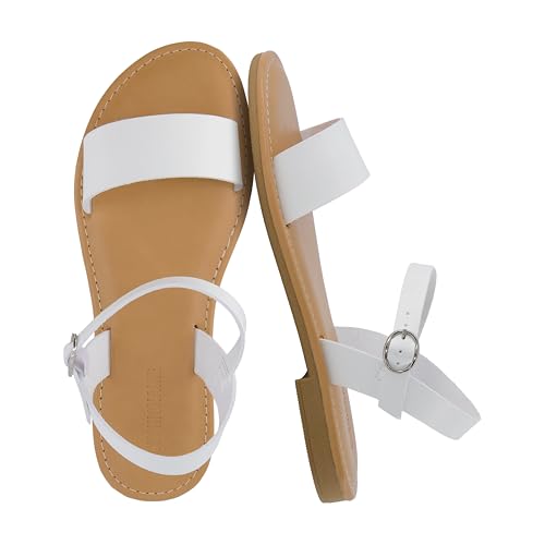 Image of CUSHIONAIRE Clara Casual Flat Girls Sandals, Adjustable Buckle Ankle Strap with Lightweight Cushioned Comfort Kids Sandals