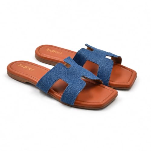 Image of Indifeet Women's Trendy Design Flat Slippers | Summer Footwear, Casual Comfort, Stylish, Daily Wear, Fashion, Slip On Flats, Denim Style Upper, Medium Width