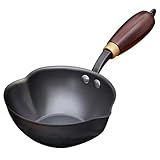 Splashing Oil Pot, 5.51-Inch Hand Forged Uncoated Cast Iron Pots, Heart-Shaped Non Stick Frying Pan, Oil Burning Iron Pot, Rust Resistant and Durable Mini Oil Pan, Suitable for All Stoves (Black)