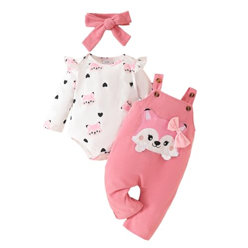 WYTbaby Baby Kleidung Mädchen Langarm Ruffle Strampler+ Lange Hose Set, Bekleidungssets für Baby Mädchen 3-6 Monate