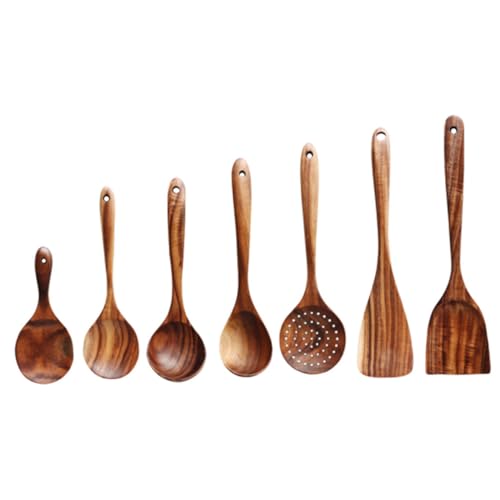 Cabilock 1Set Wooden Kitchen Utensil Non Stick Cooking Spoons Scoops for Safe Scratch Cooking Kitchen Accessories for Home Chefs