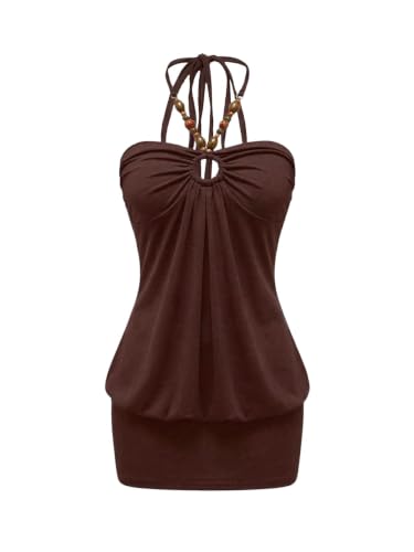 Image of Verdusa Women's Cheetah Print Y2K Dress Halter Bodycon Mini Party Dresses