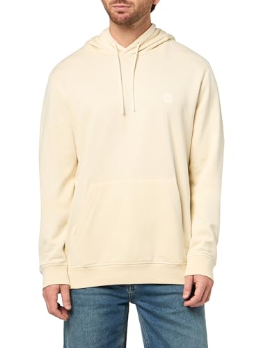 BOSS Patch Logo French Terry Pullover Hooded Cotton Sweatshirt seed pearl S