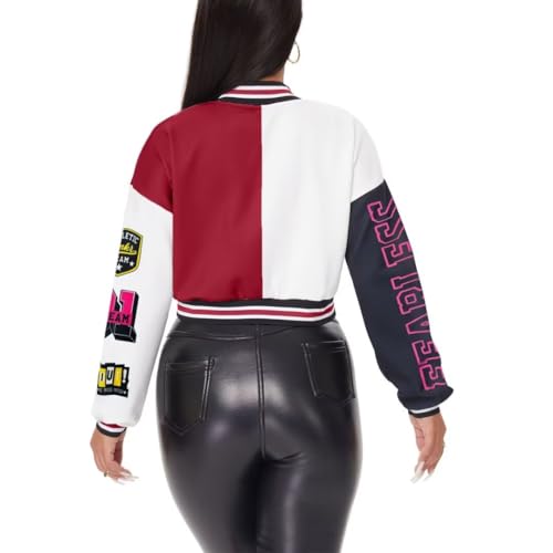 jeecoin Women's Varsity Jacket Cropped Colorblock Letter Print Baseball Bomber Jackets Vintage Streetwear Fashion Coats2